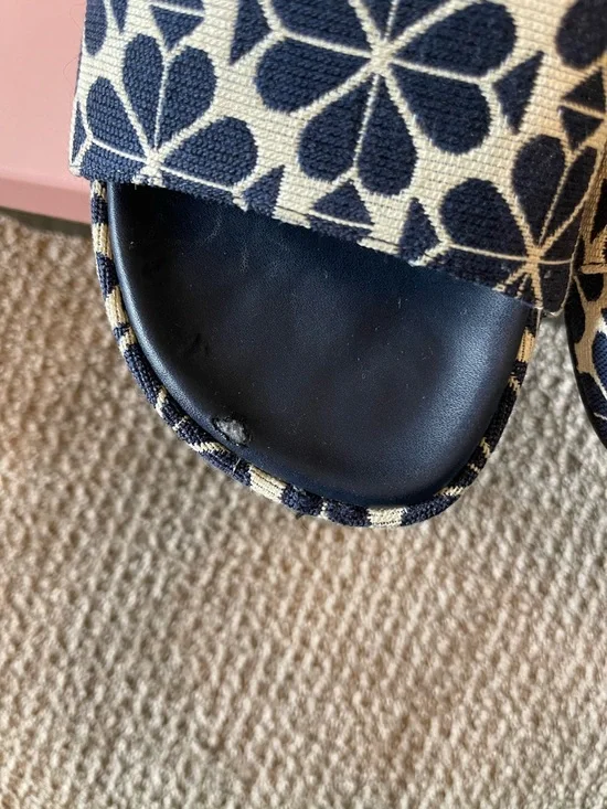 kate spade navy and cream floral jacquard slide sandals - Picture 2 of 6